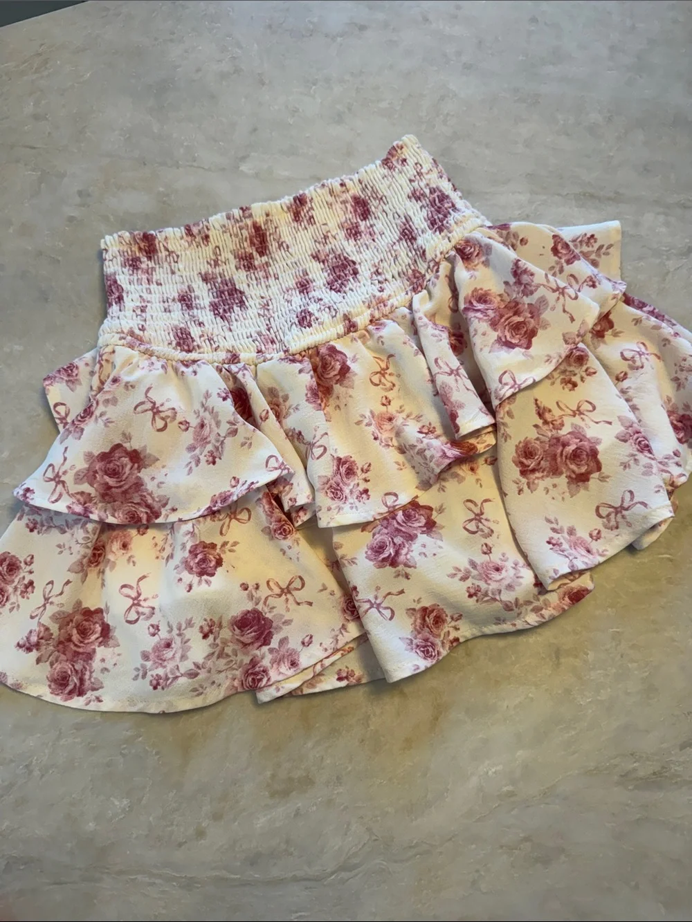 Altar'd State Cream Floral Smocked Tiered Skirt